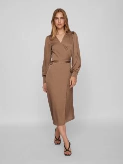 Vila Midi Jurken Jurk Omi Dames Bruin -Vila e2f0f2b9c4f614e2f3ce5a8082f0f297