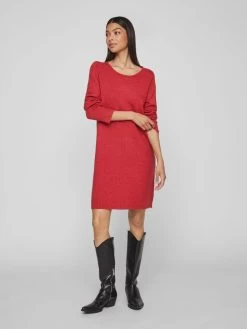 Vila Gebreide Jurken Gebreide Jurk Dames Rood -Vila e3d200c00aa05f69fe09cdc873b8eec2