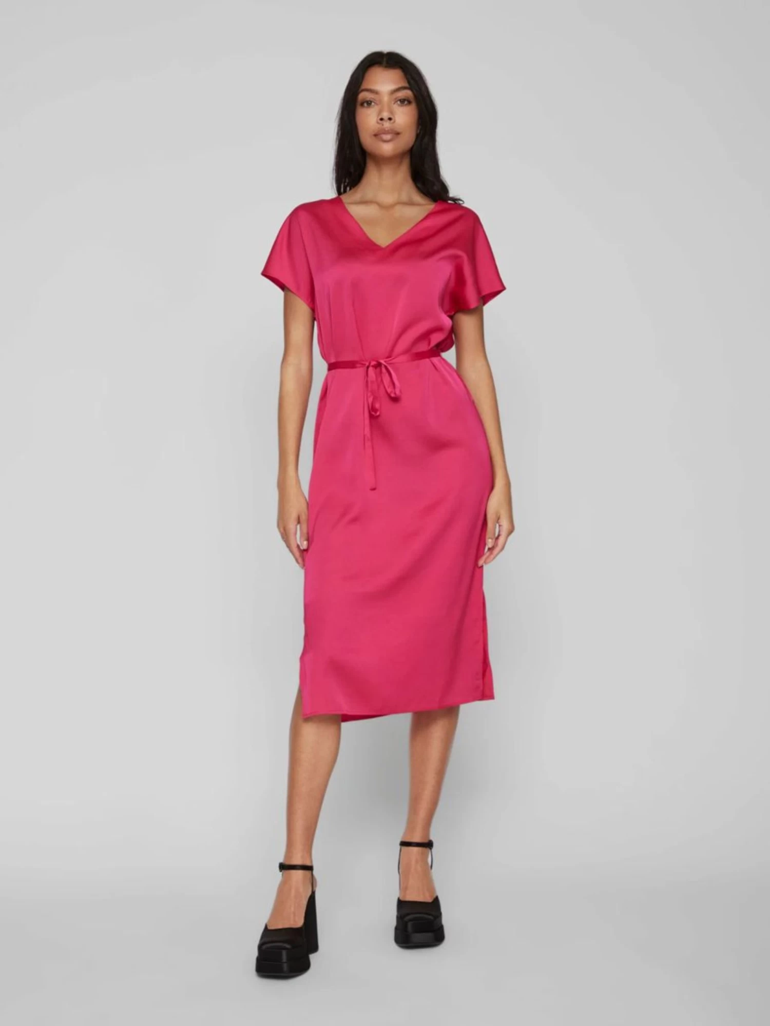 Vila Midi Jurken Jurk Dames Magenta 6 Vila Midi Jurken Jurk Dames Magenta - Afbeelding 4