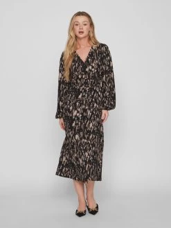 Vila Maxi Jurken Jurk Dames Bruin / Zwart -Vila eb6a24a0afc9ce9c441973d28990d1ae