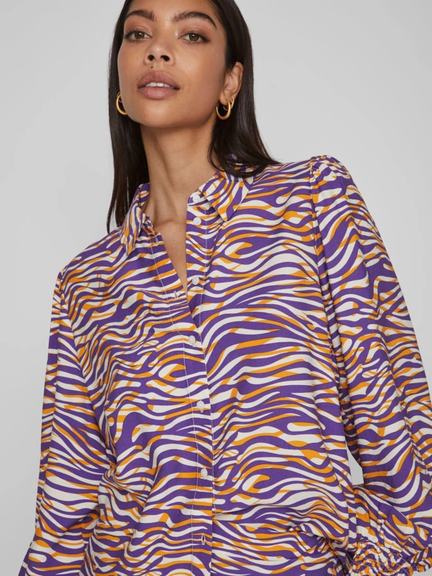 Vila Overhemden Blouse Dames Donkerlila / Oranje 8 Vila Overhemden Blouse Dames Donkerlila / Oranje - Afbeelding 6