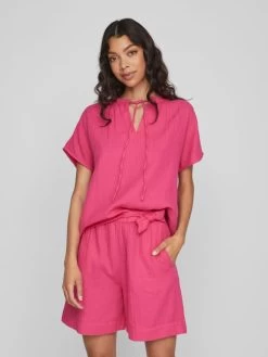 Vila Blouses Met Korte Mouw Blouse Lania Dames Pink -Vila f549661372f6d6b57ecadfb85d767960