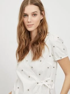 Vila T-shirts Shirt Ditsy Dames Wit -Vila fadbed07aadaf0c37c2b40dc8eedf6ba